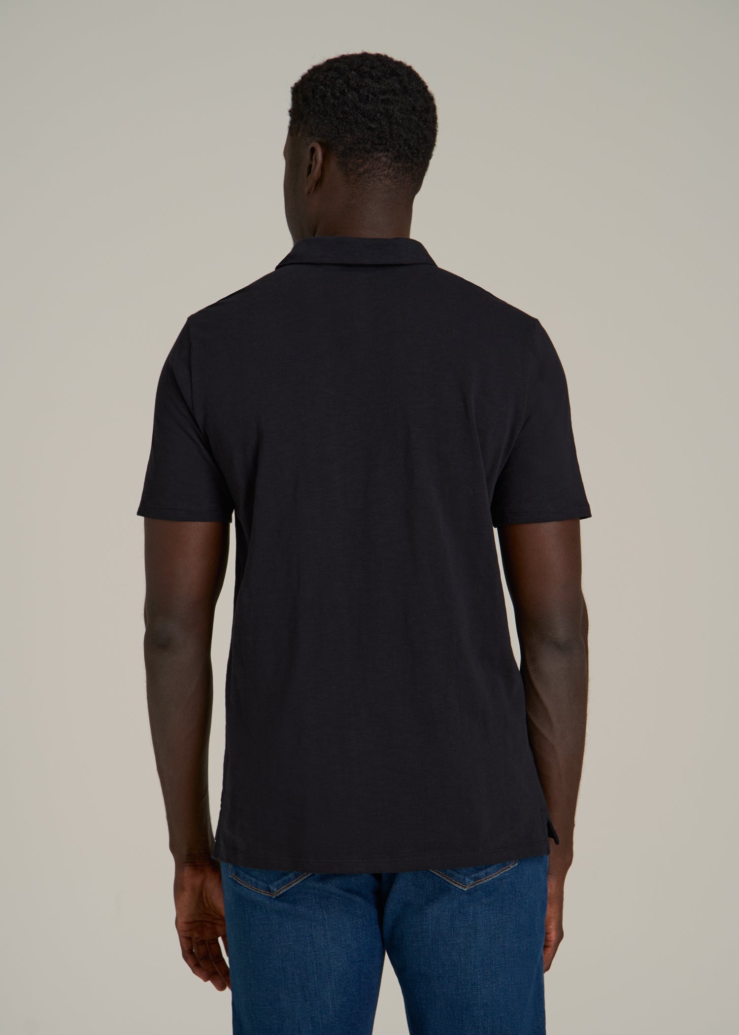 Slub Self Collar Polo Shirt for Tall Men in Black