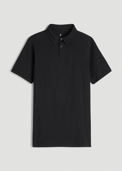 Slub Self Collar Polo Shirt for Tall Men in Black
