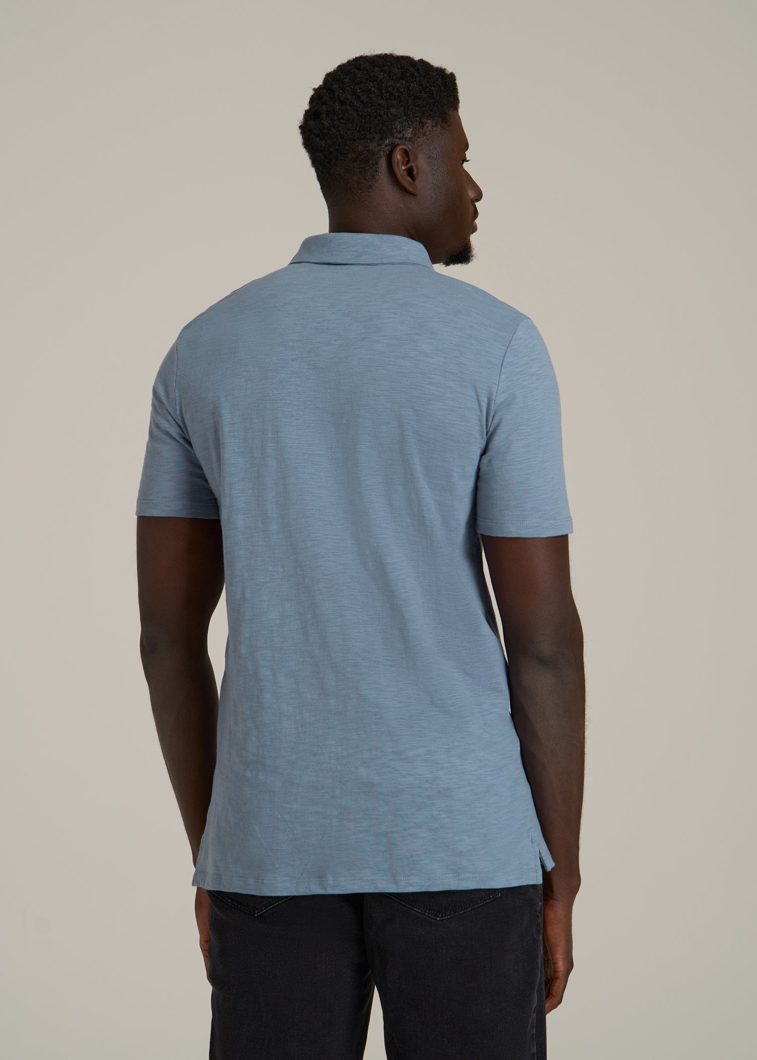 Slub Self Collar Polo Shirt for Tall Men in Chambray