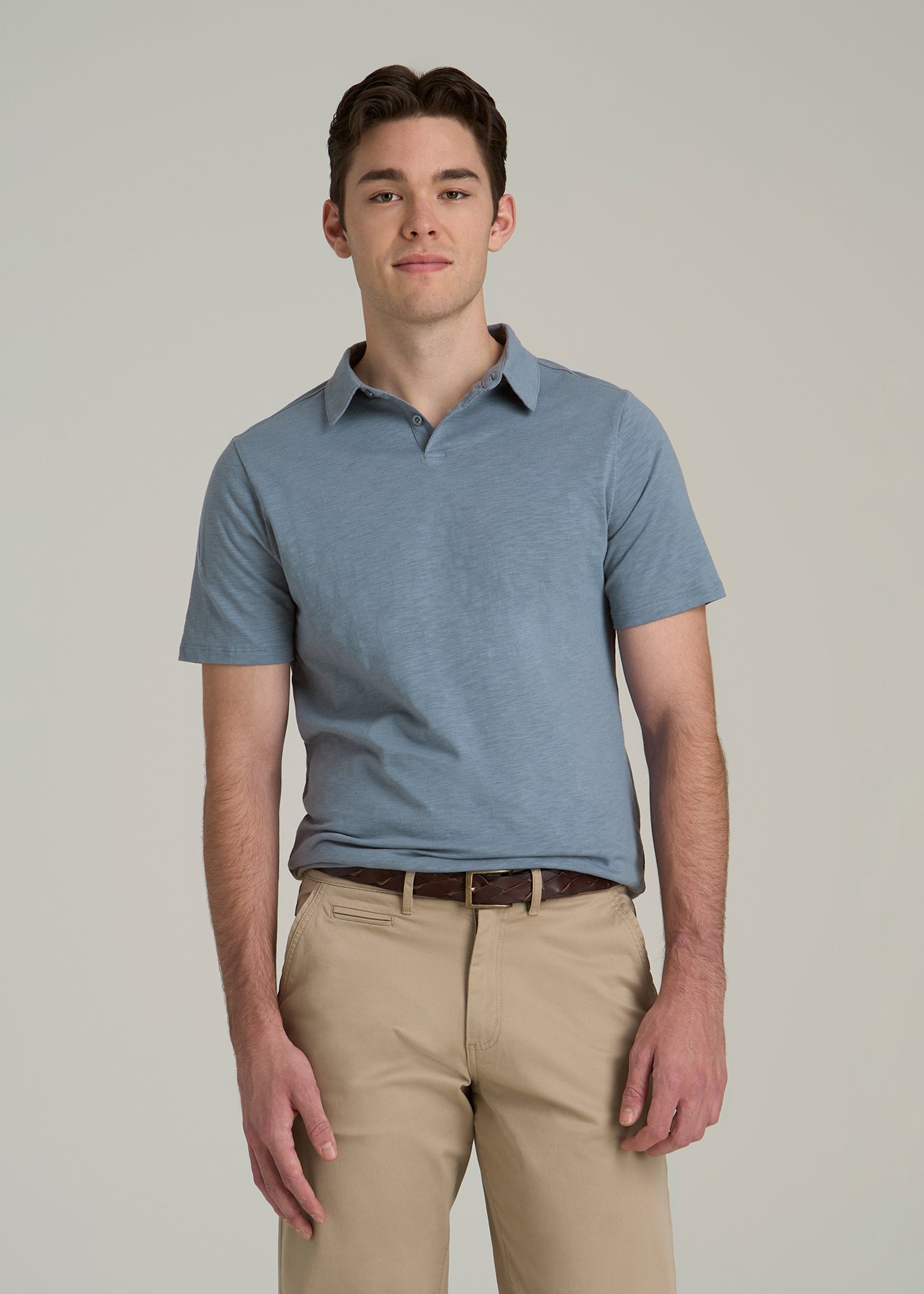 Men's Tall Slub Self Collar Polo With Placket Chambray – American Tall