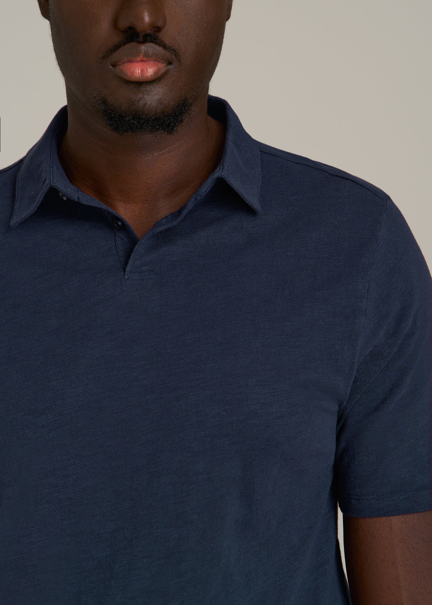 Slub Self Collar Polo Shirt for Tall Men in Navy