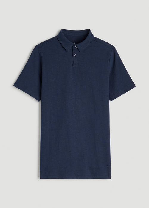 Slub Self Collar Polo Shirt for Tall Men in Navy