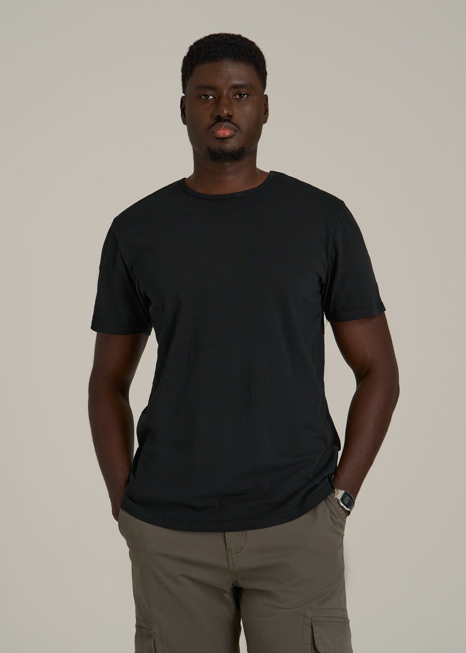 REGULAR-FIT Slub Tee for Tall Men in Black