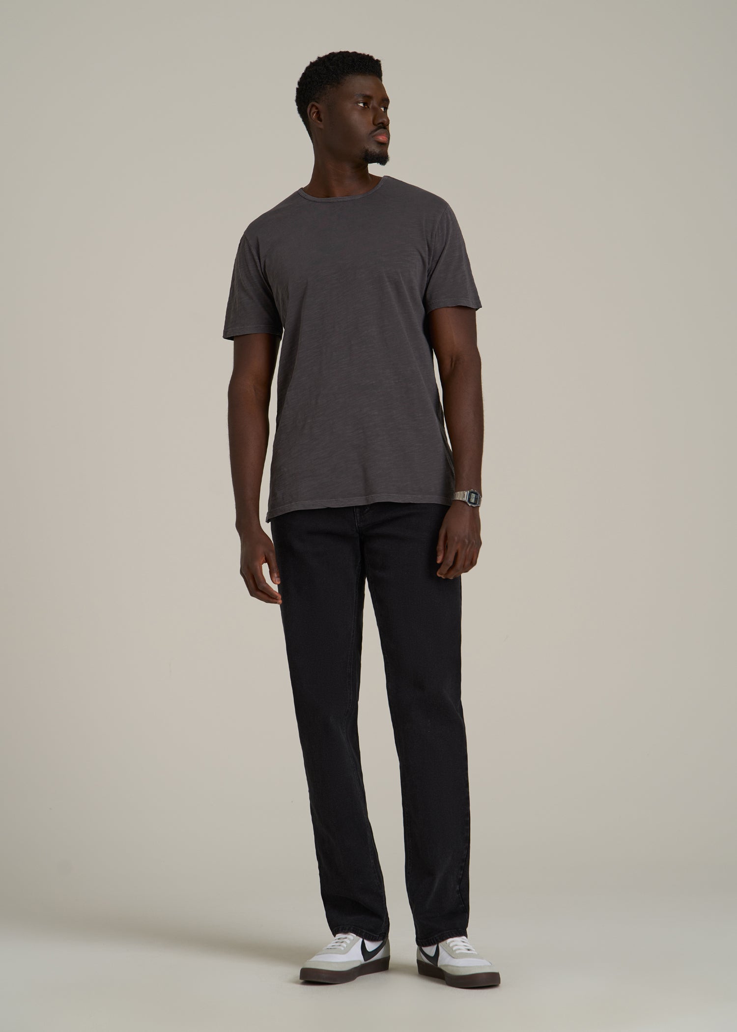 REGULAR-FIT Slub Tee for Tall Men in Charcoal