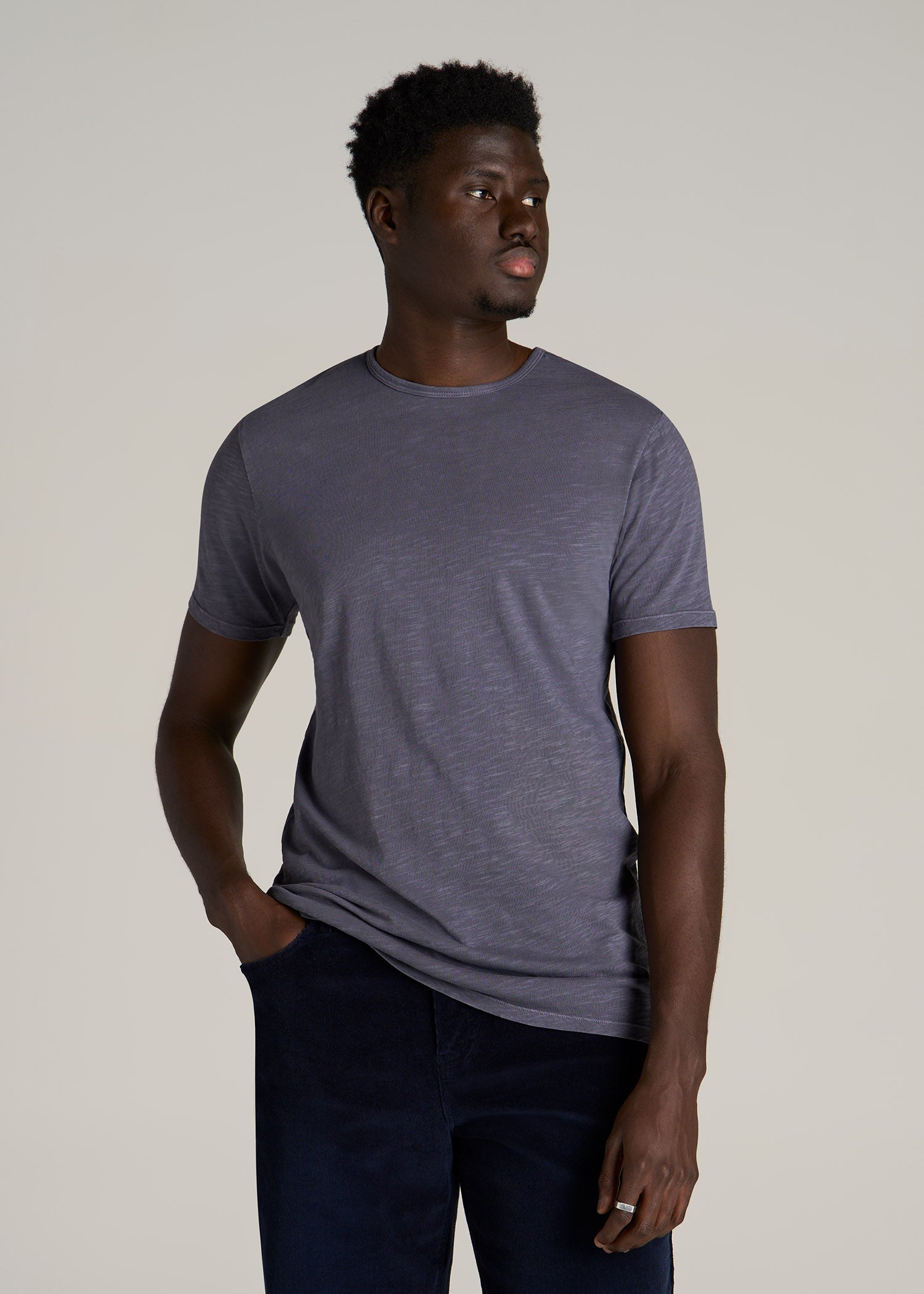 REGULAR-FIT Slub Tee for Tall Men in Grey Blue