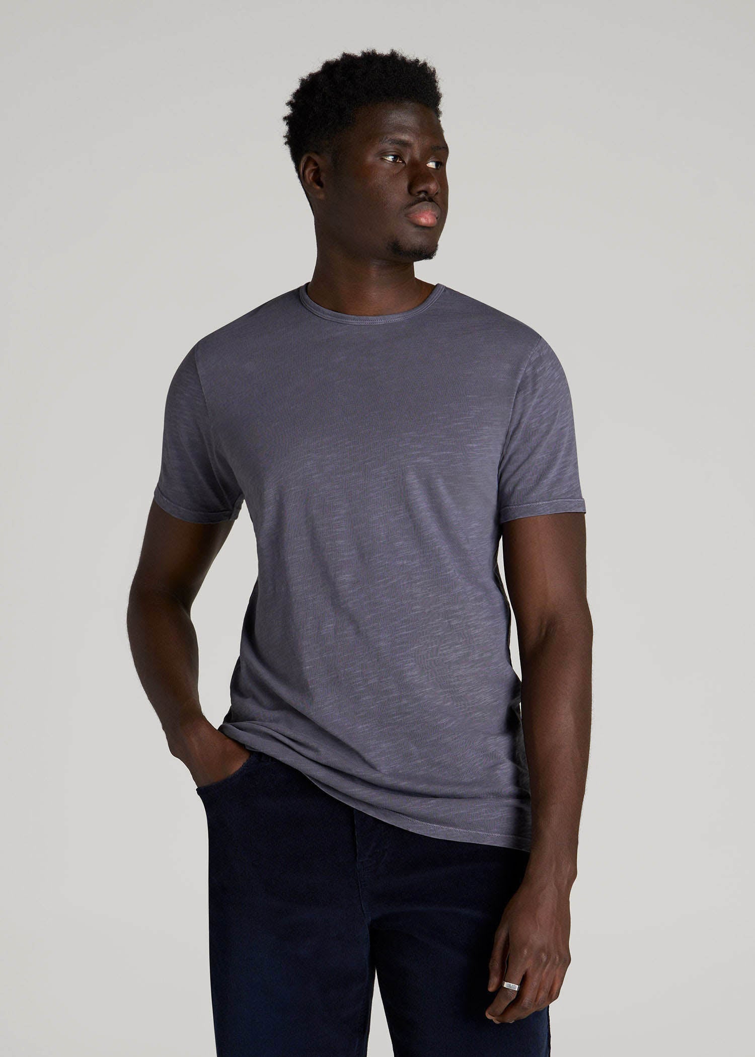 men's dress t-shirts Short Sleeve Slub Crew round fabric construction with 100percent cotton REGULAR-FIT Slub Tee for Tall