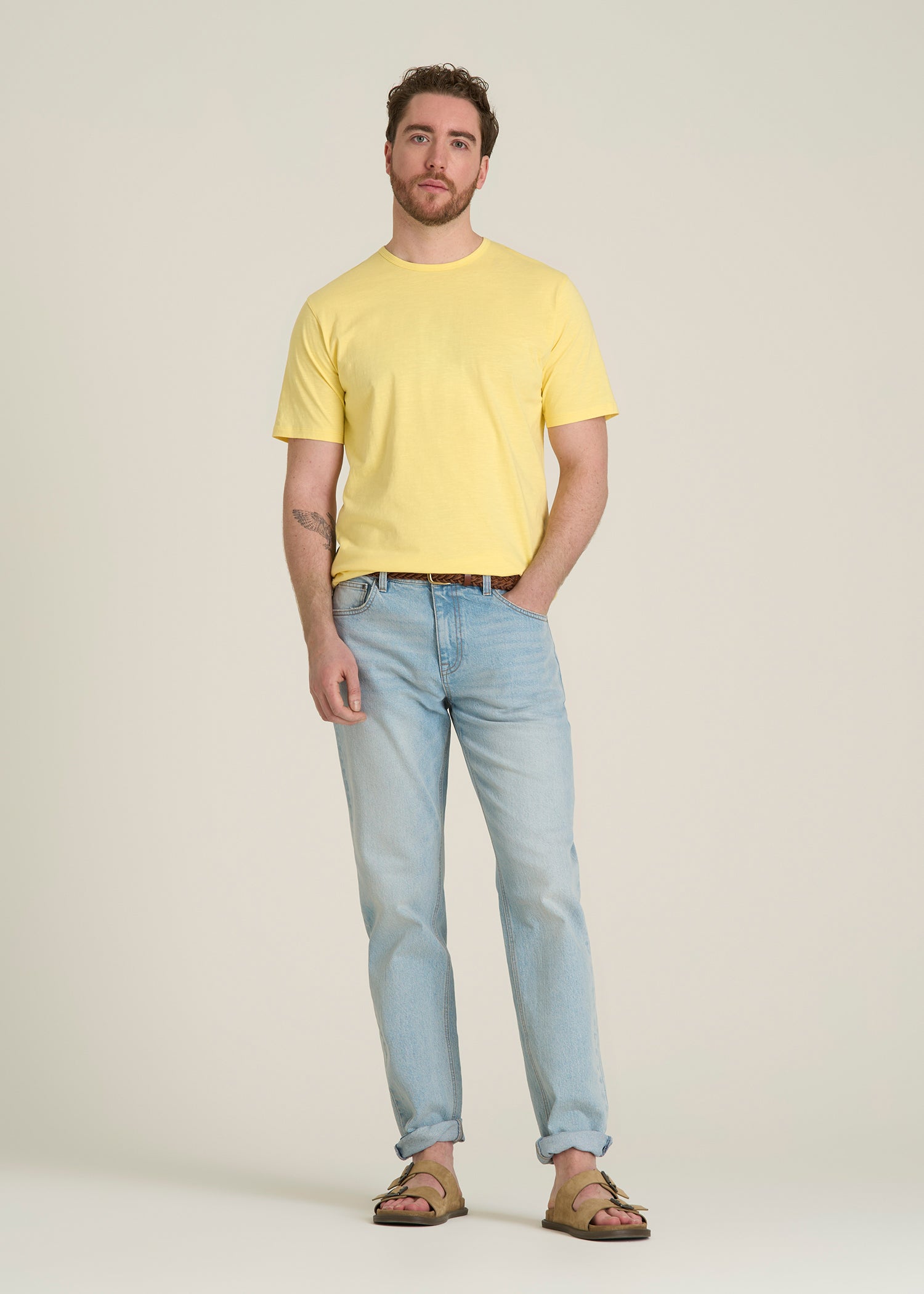 REGULAR-FIT Slub Tee for Tall Men in Lemon Drop