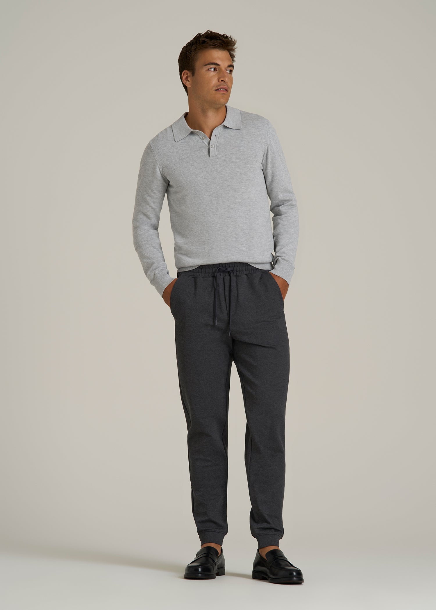 Soft Flex Ponte Jogger for Tall Men in Dark Charcoal Heather