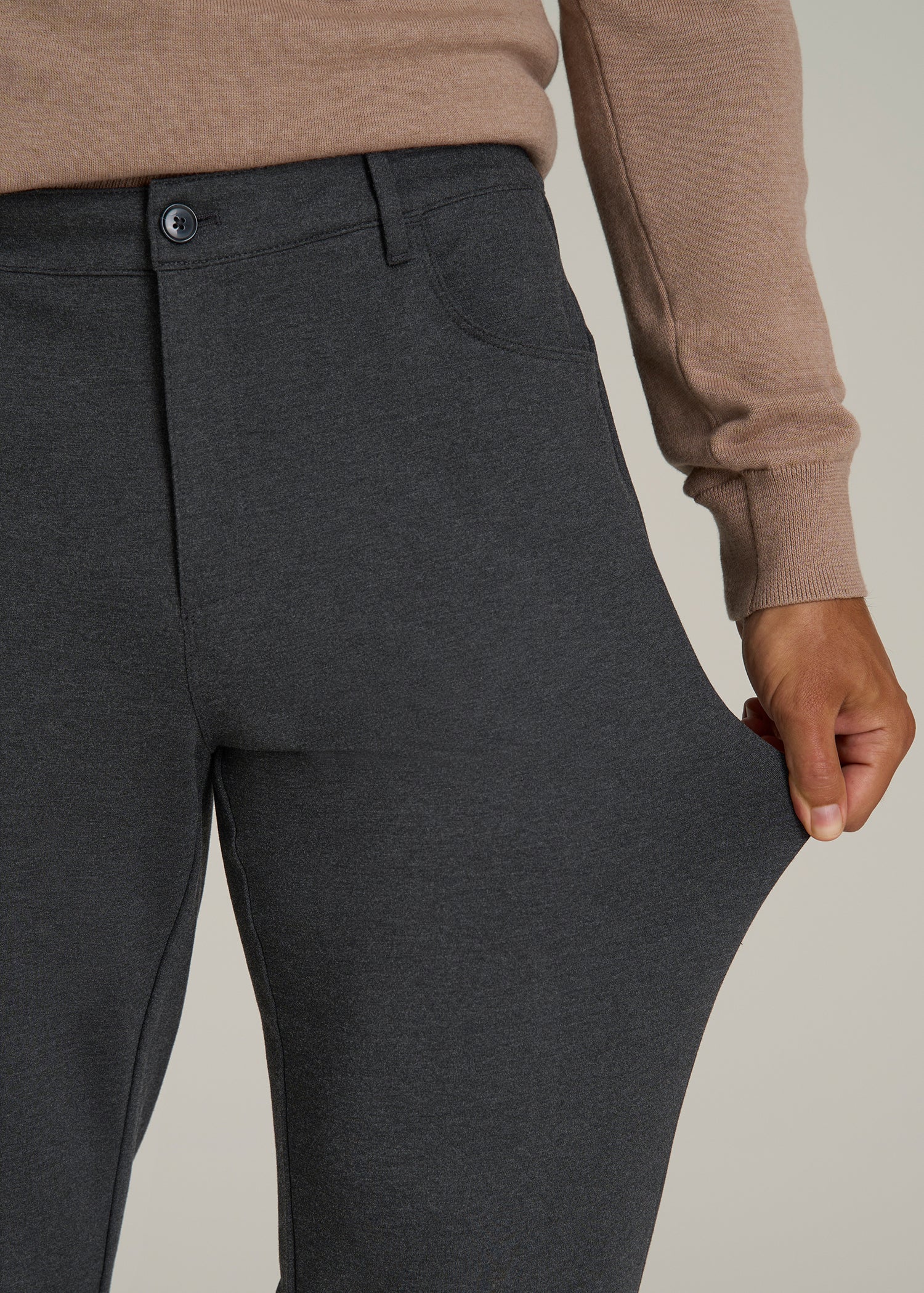 Soft Flex Ponte Pants for Tall Men in Dark Charcoal Heather