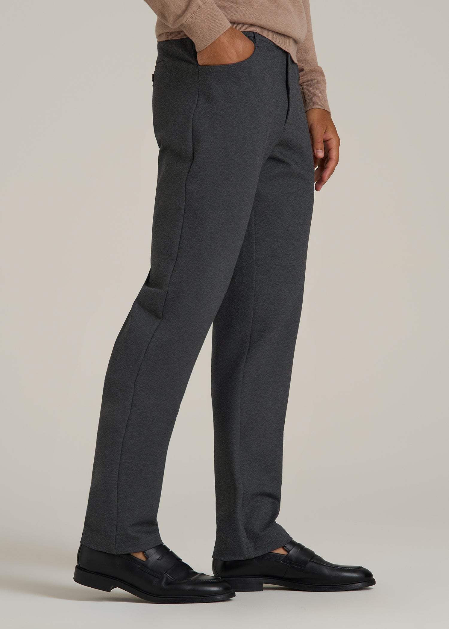 Soft Flex Ponte Pants for Tall Men in Dark Charcoal Heather