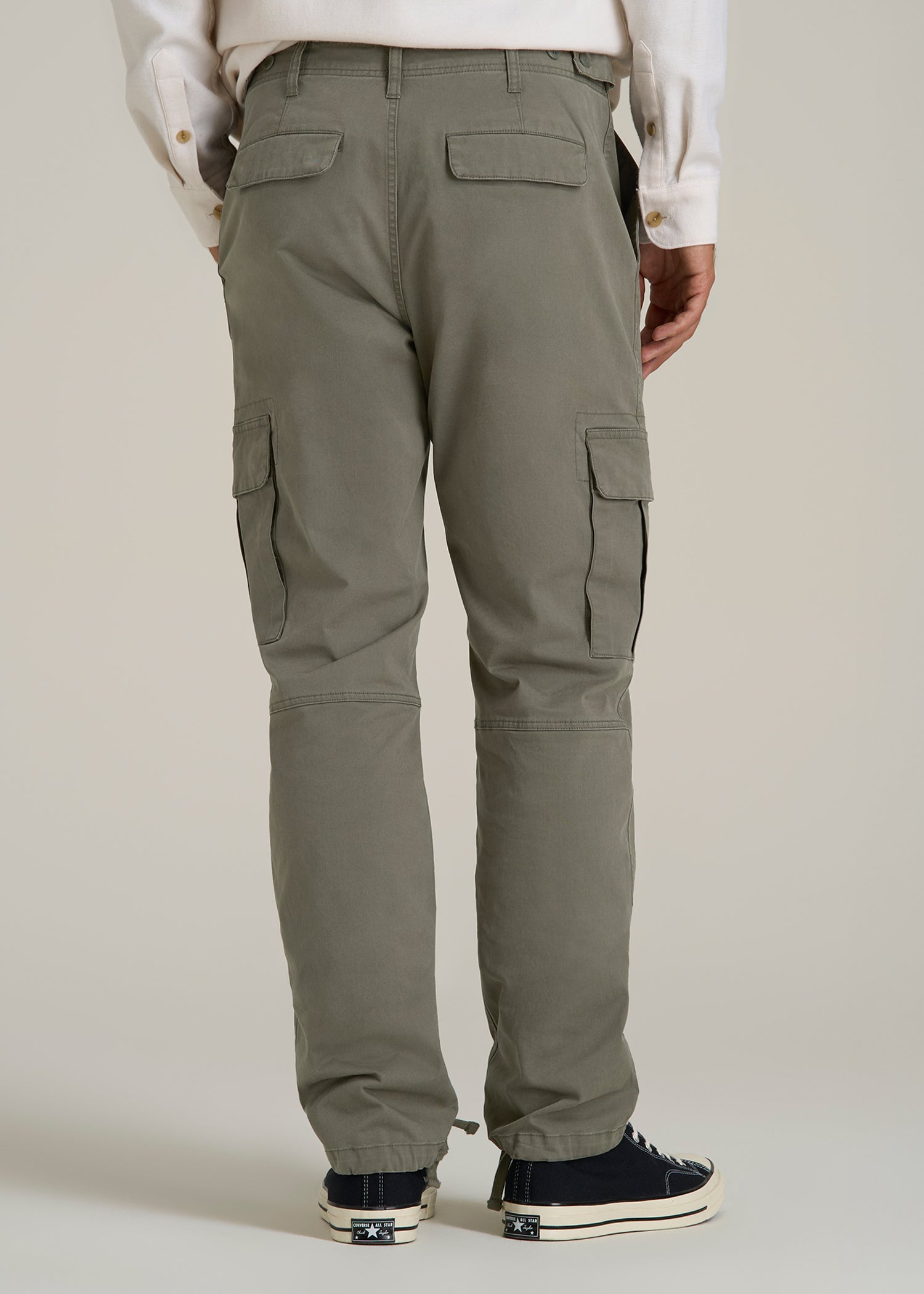 Straight Fit Vintage Washed Cargo Pants for Tall Men in Camper Green