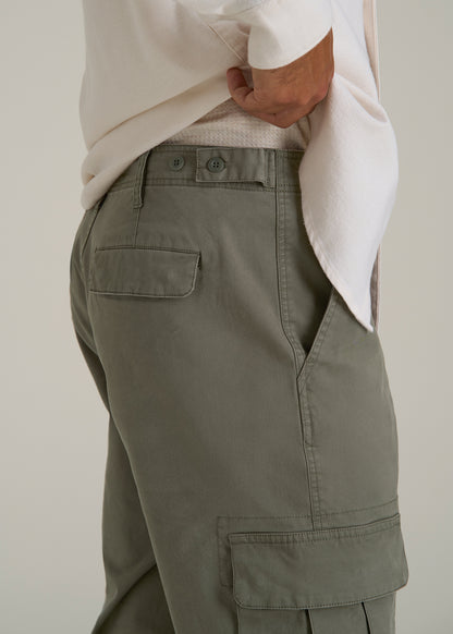 Straight Fit Vintage Washed Cargo Pants for Tall Men in Camper Green
