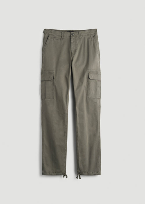 Straight Fit Vintage Washed Cargo Pants for Tall Men in Camper Green