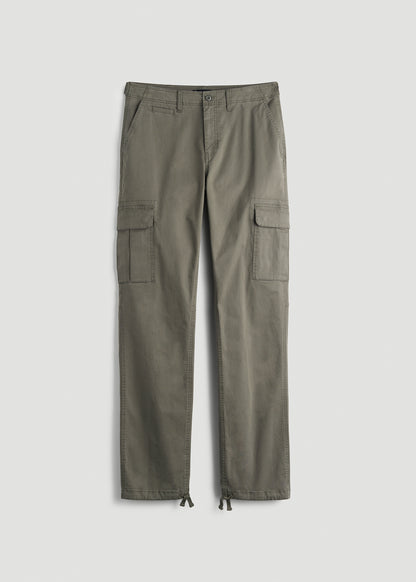 Straight Fit Vintage Washed Cargo Pants for Tall Men in Camper Green