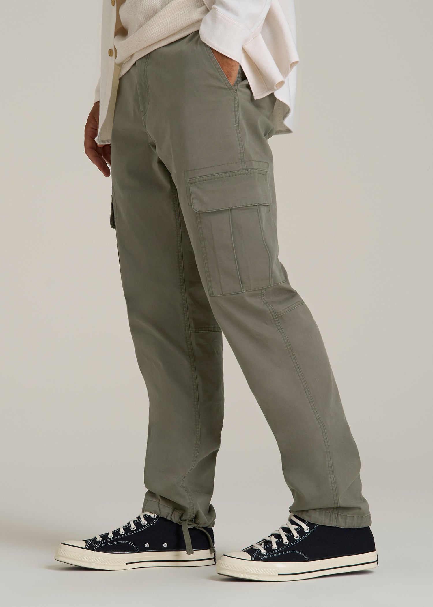 Straight Fit Vintage Washed Cargo Pants for Tall Men in Camper Green