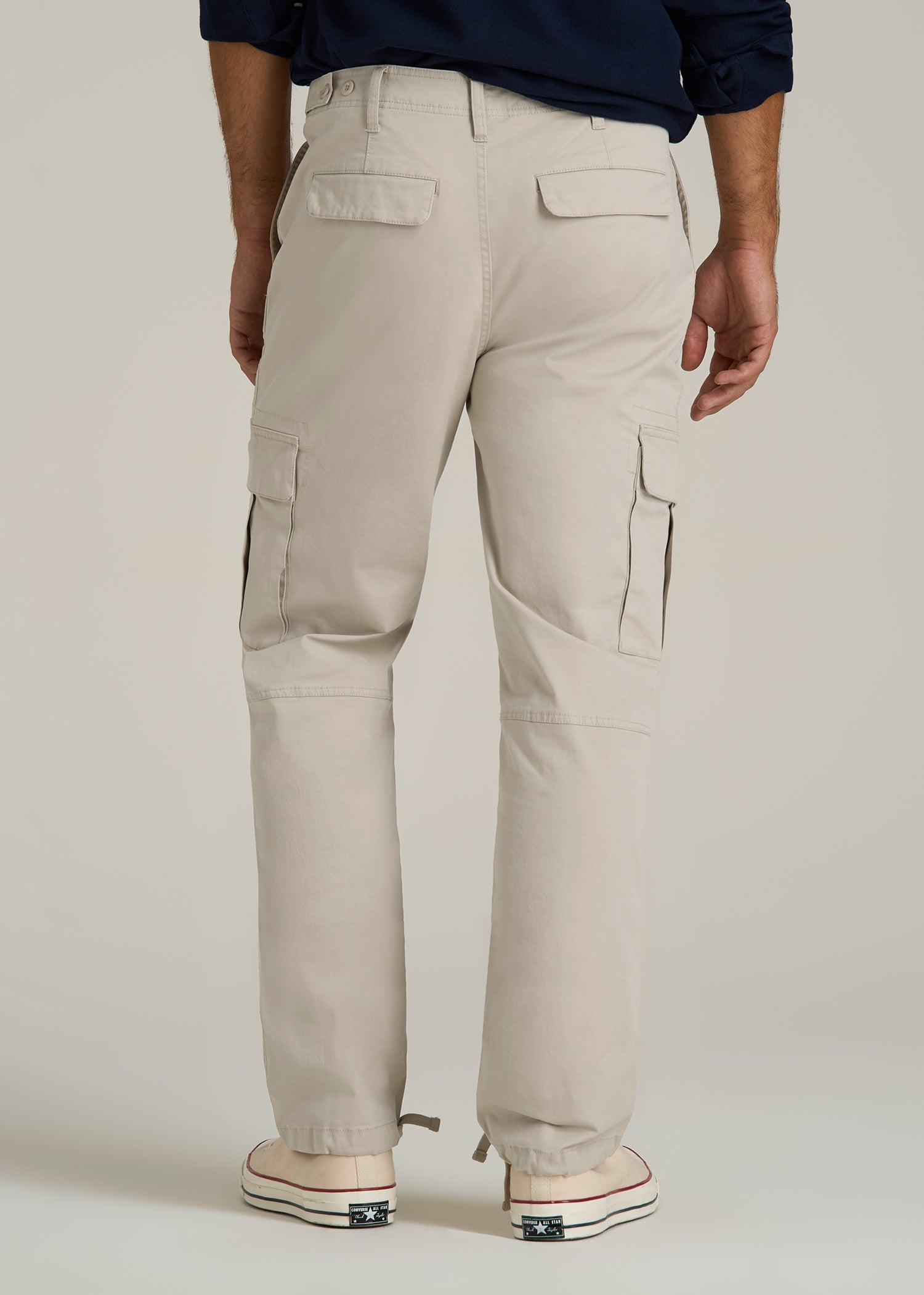Straight Fit Vintage Washed Cargo Pants for Tall Men in Drywall Tan