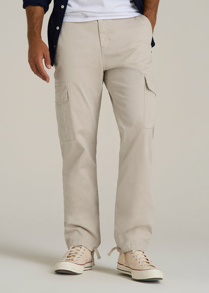 Straight Fit Vintage Washed Cargo Pants for Tall Men in Drywall Tan