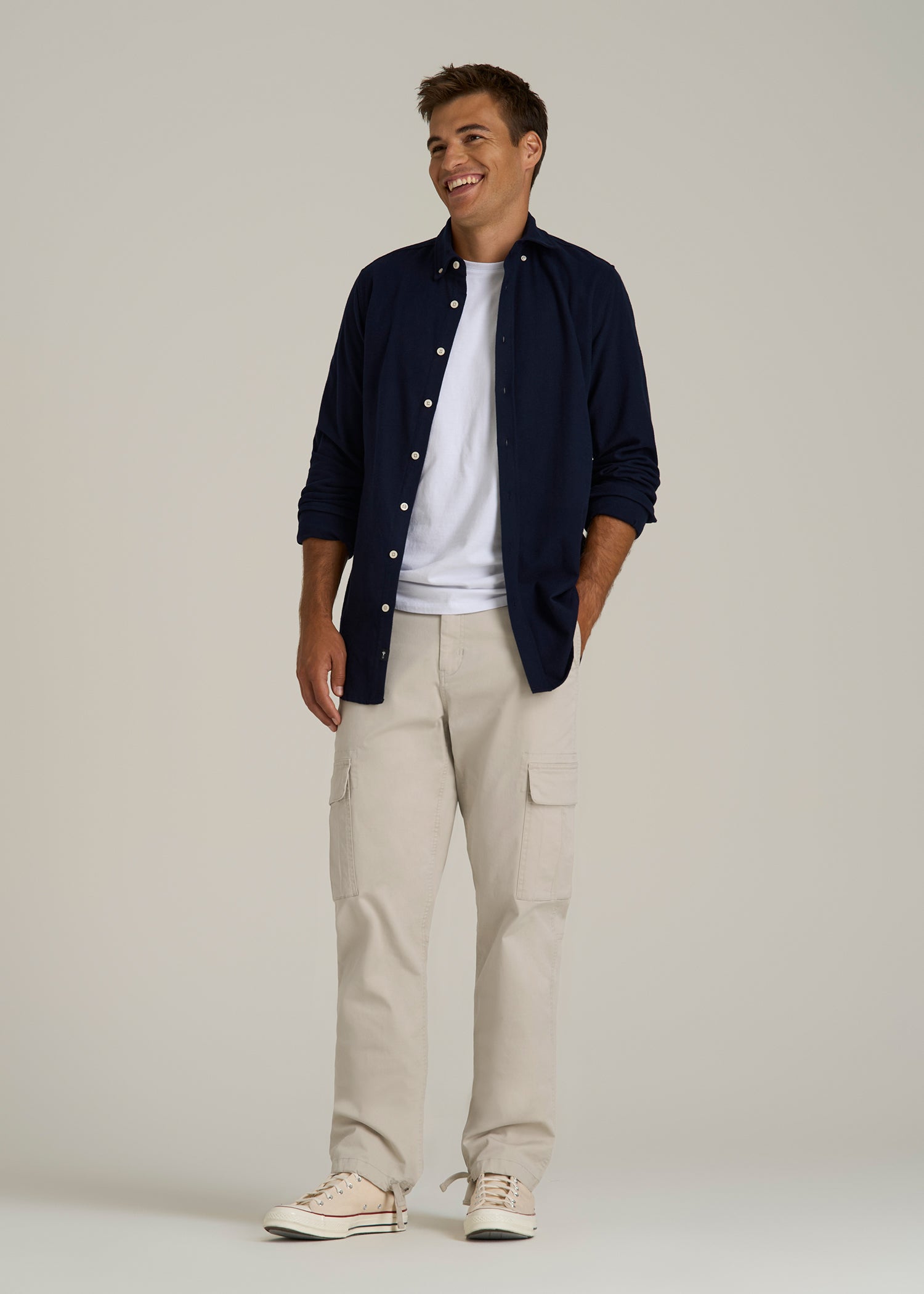 Straight Fit Vintage Washed Cargo Pants for Tall Men in Drywall Tan