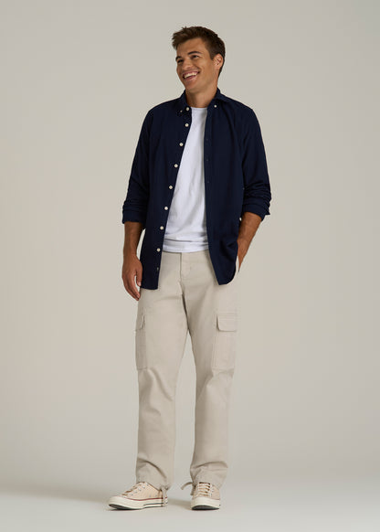 Straight Fit Vintage Washed Cargo Pants for Tall Men in Drywall Tan