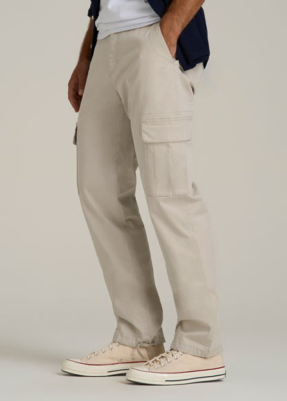 Straight Fit Vintage Washed Cargo Pants for Tall Men in Drywall Tan