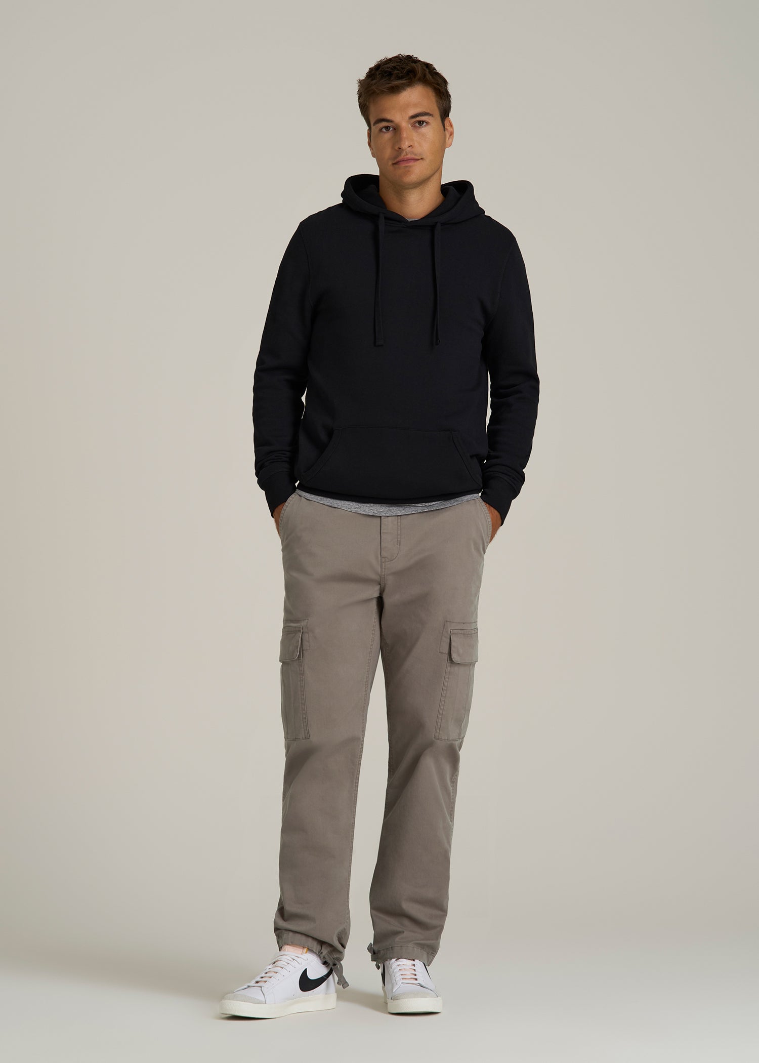 Straight Fit Vintage Washed Cargo Pants for Tall Men in Portobello