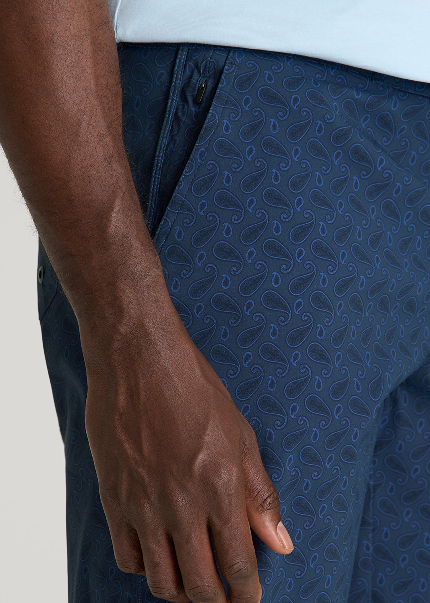 Stretch Board Shorts for Tall Men in Navy Blue Paisley