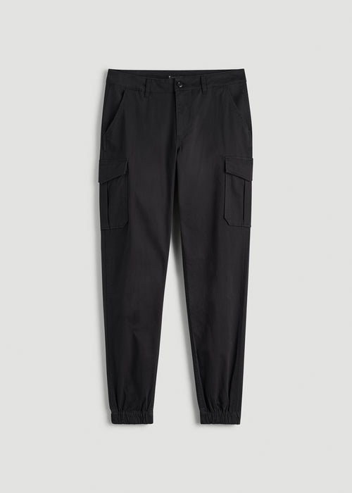 TAPERED-FIT Stretch Cotton Cargo Jogger Pants for Tall Men in Black