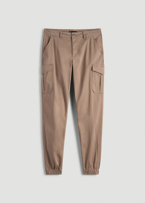 TAPERED-FIT Stretch Cotton Cargo Jogger Pants for Tall Men in Dark Sand