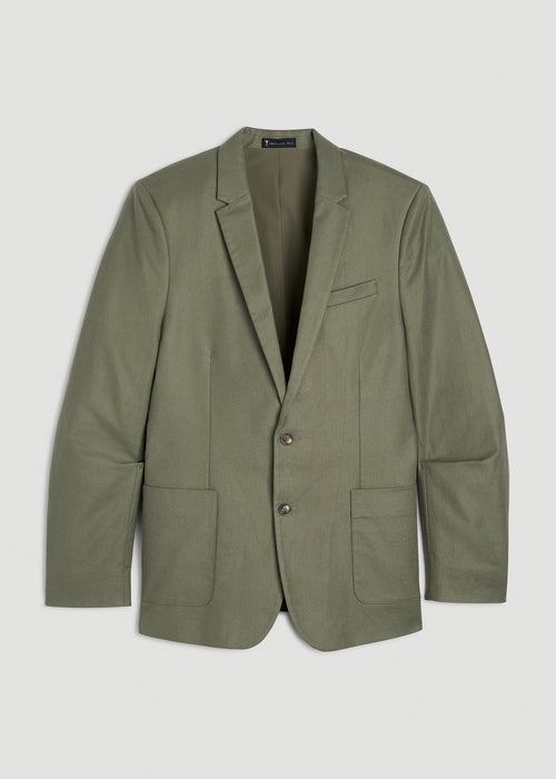 Stretch Cotton Linen Blend Blazer for Tall Men in Olive