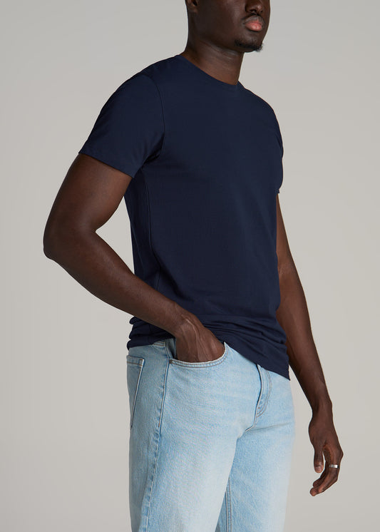 Stretch Cotton MODERN-FIT T-Shirt for Tall Men in True Navy
