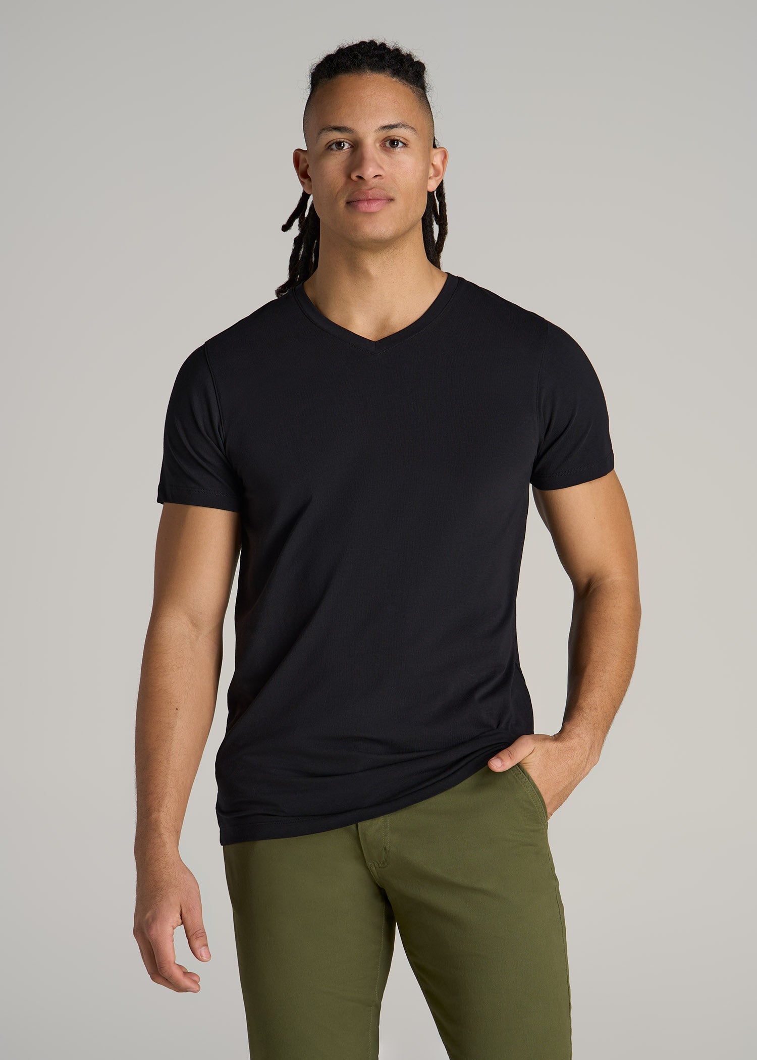 Stretch Cotton V-Neck T-Shirt for Tall Men American Tall