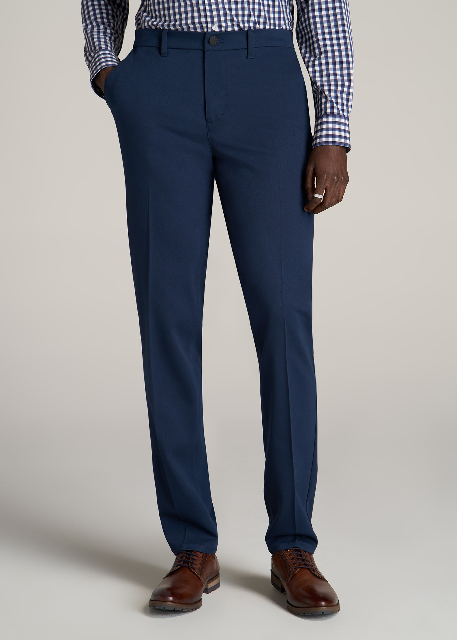 TAPERED-FIT Stretch Dress Pants for Tall Men in Marine Navy