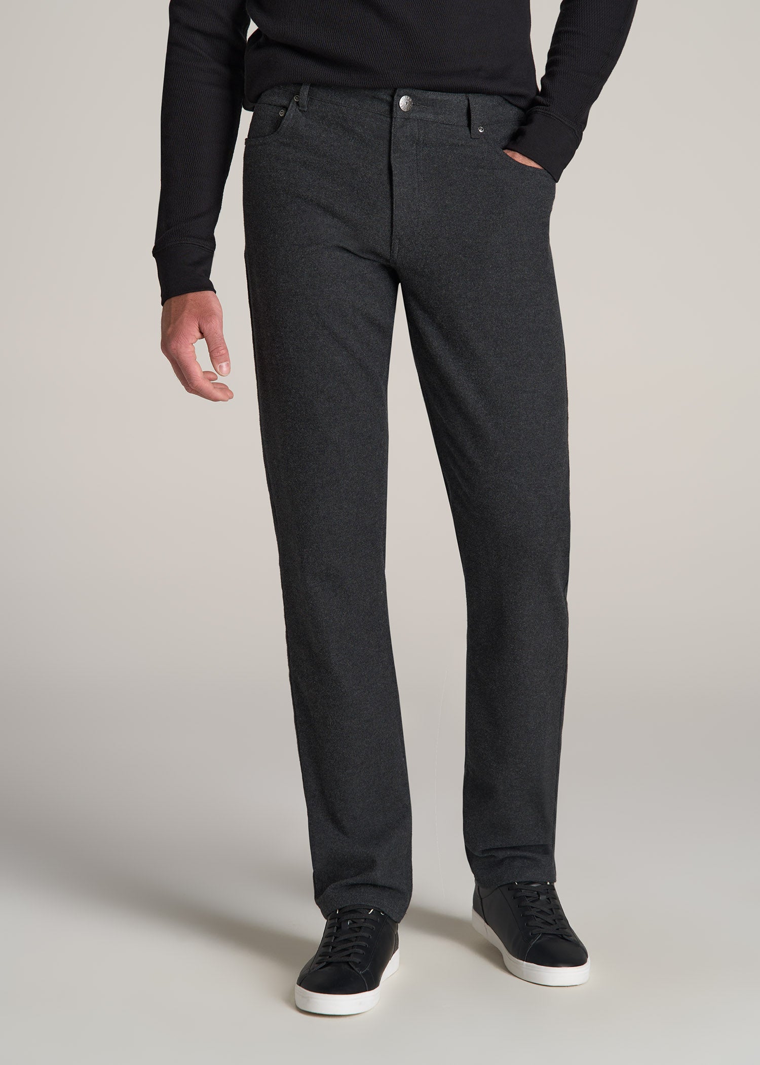 TAPERED-FIT Stretch Flannel 5 Pocket Pants for Tall Men in Storm Grey Mix 32 / 38 / Storm Grey Mix TAPERED-FIT Stretch Flannel 5 Pocket Pants for Tall Men in Storm Grey Mix 32 / 38 / Storm Grey Mix
