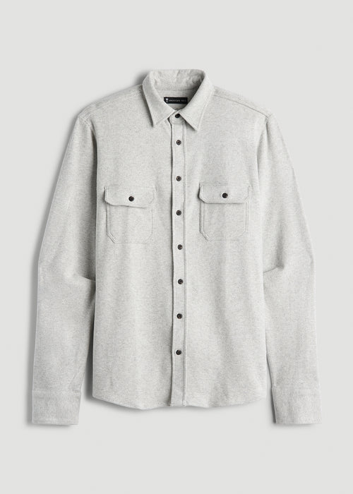 Stretch Flannel Button Shirt for Tall Men in Light Grey Mix