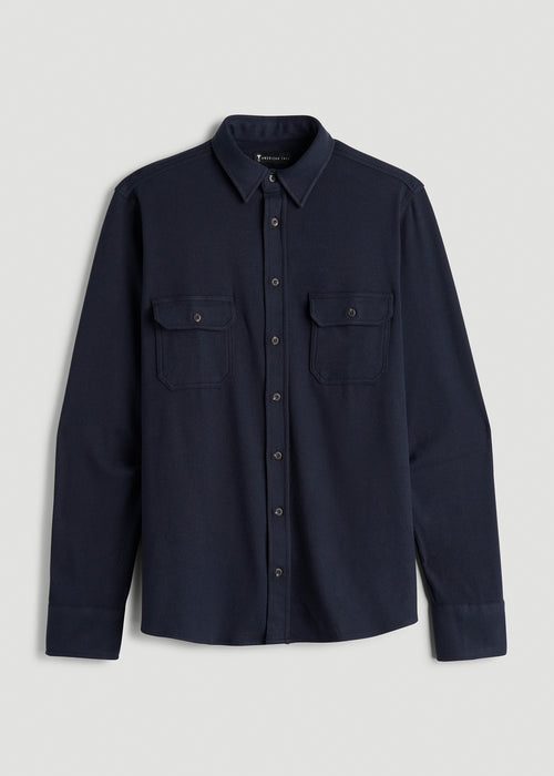 Stretch Flannel Button Shirt for Tall Men in True Navy