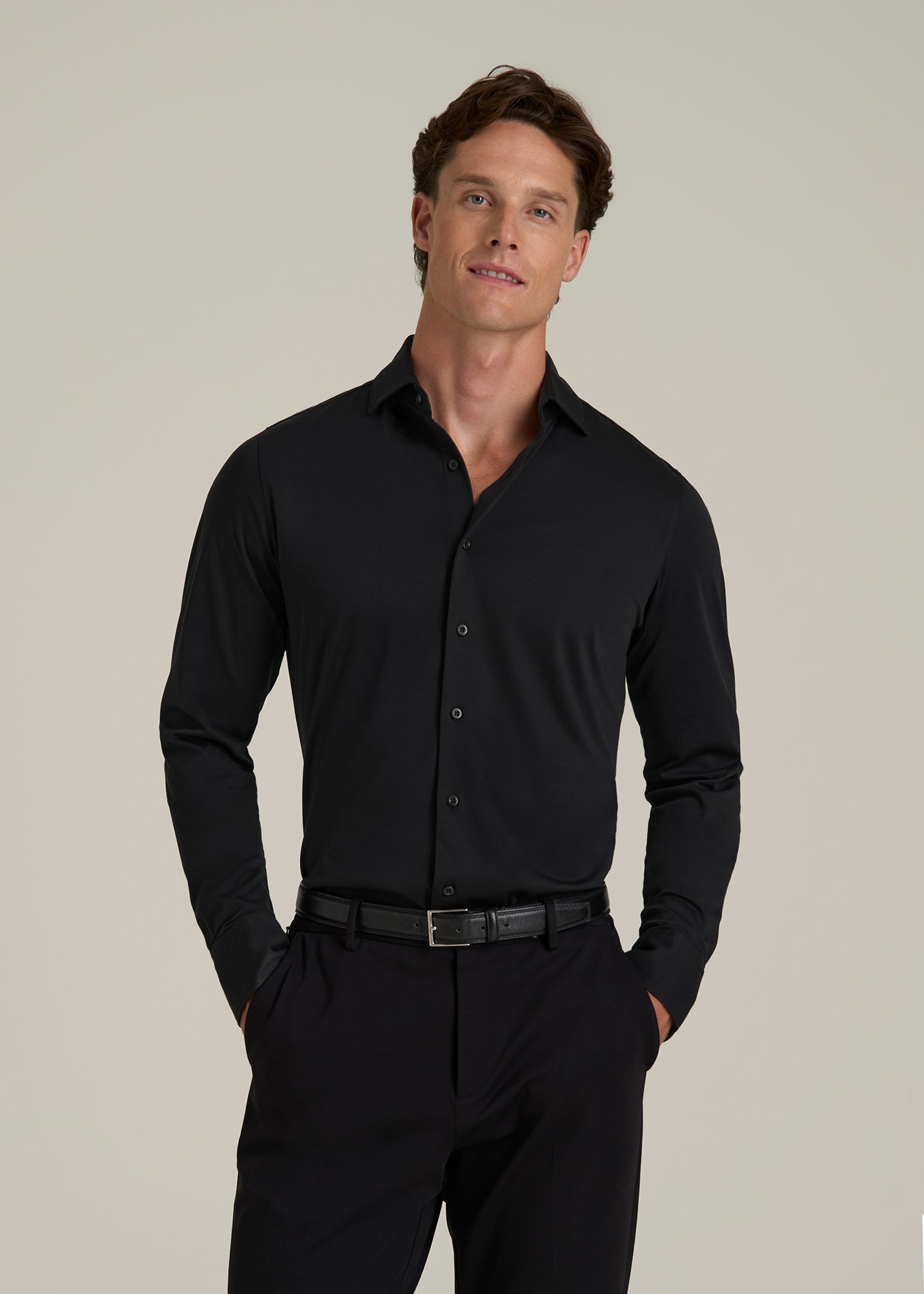Stretch Jersey Dress Shirt for Tall Men in Black