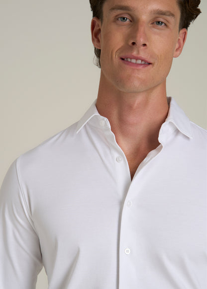 Stretch Jersey Dress Shirt for Tall Men in Optic White