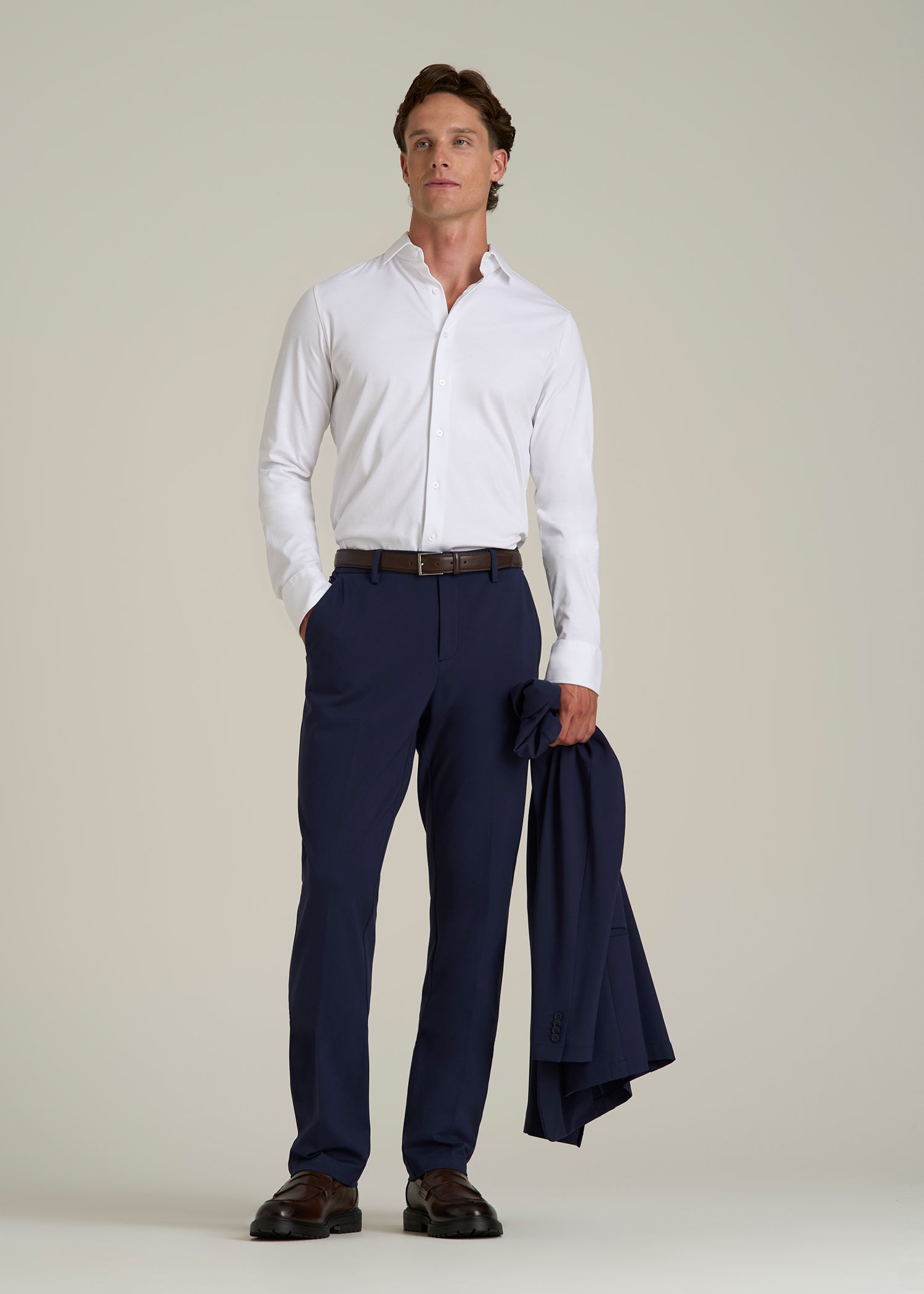 Stretch Jersey Dress Shirt for Tall Men in Optic White