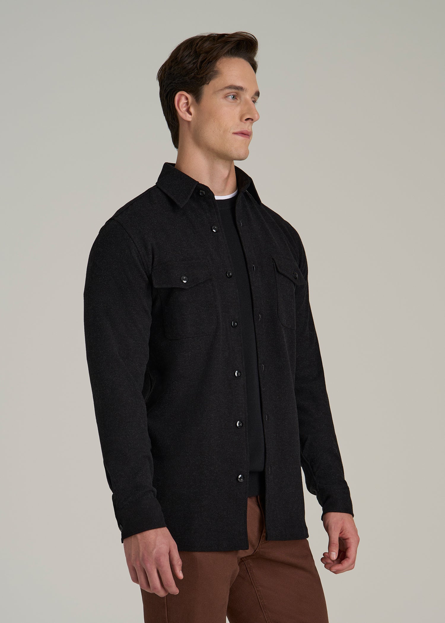 Stretch Knit Overshirt for Tall Men in Black