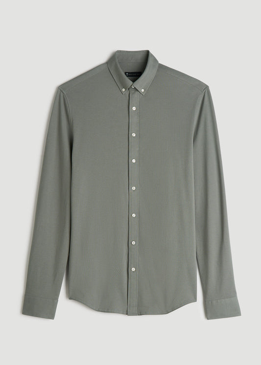 Stretch Knit Oxford Button Shirt for Tall Men in Ash Grey