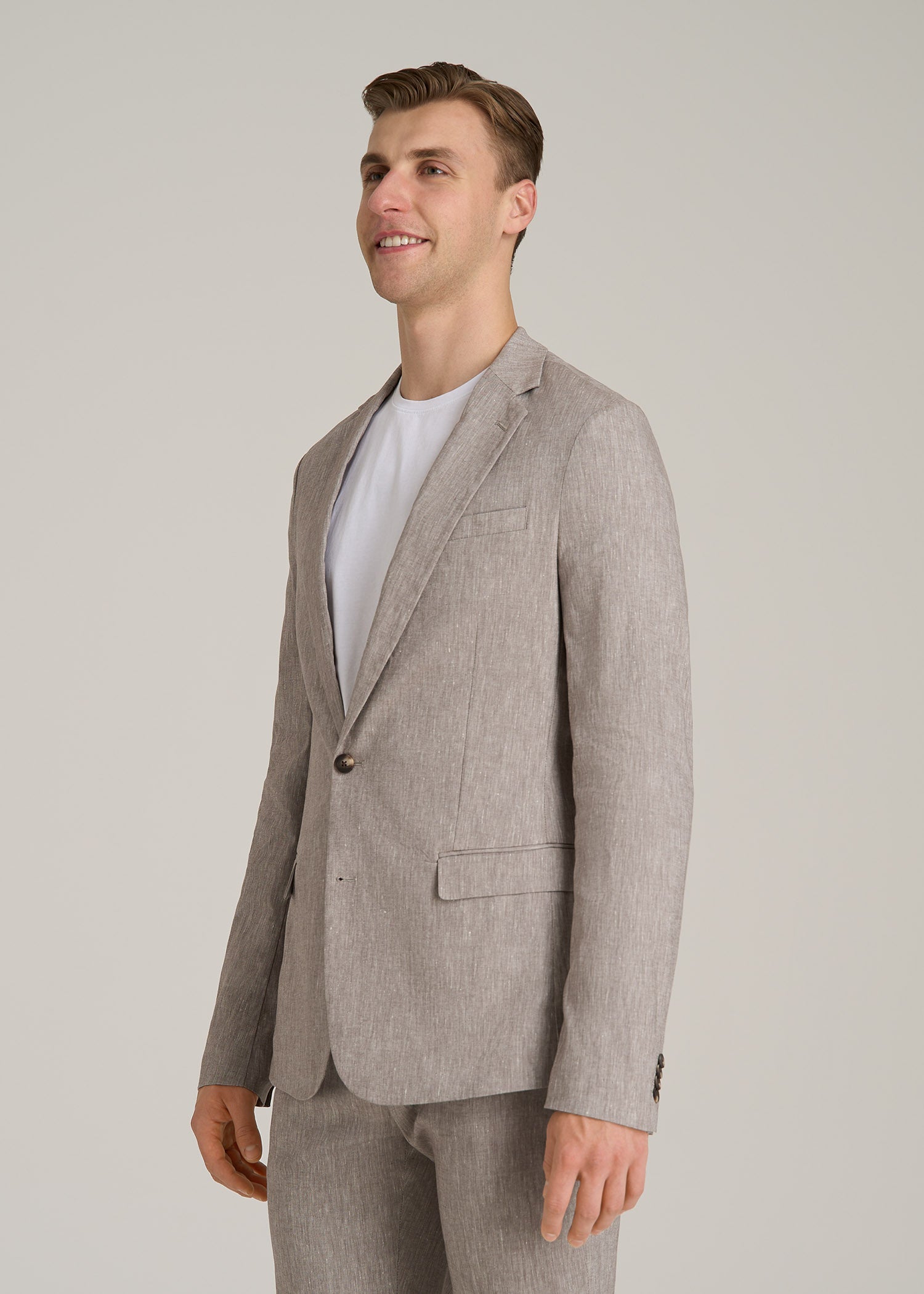 Stretch Linen Blazer for Tall Men in Brown Linen
