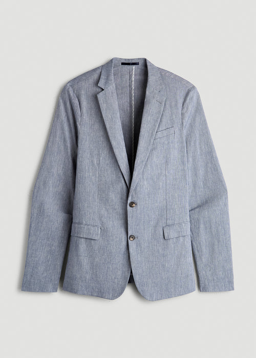 Stretch Linen Blazer for Tall Men in Navy Linen