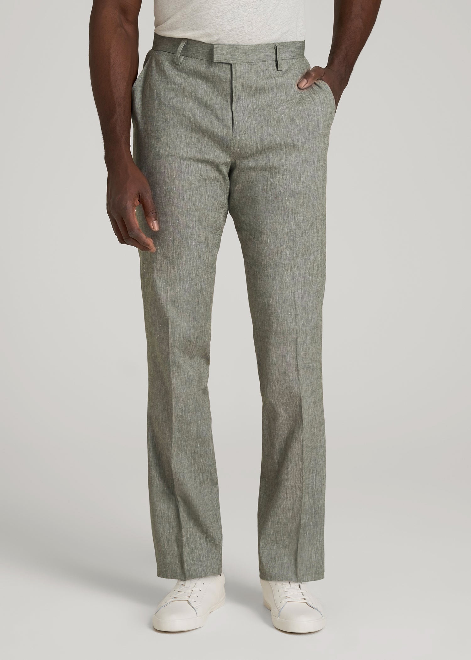 mens linen dress pants Stretch Linen Dress Pants for Tall Men in Climbing Ivy Linen 32 / 38 / Climbing Ivy Linen