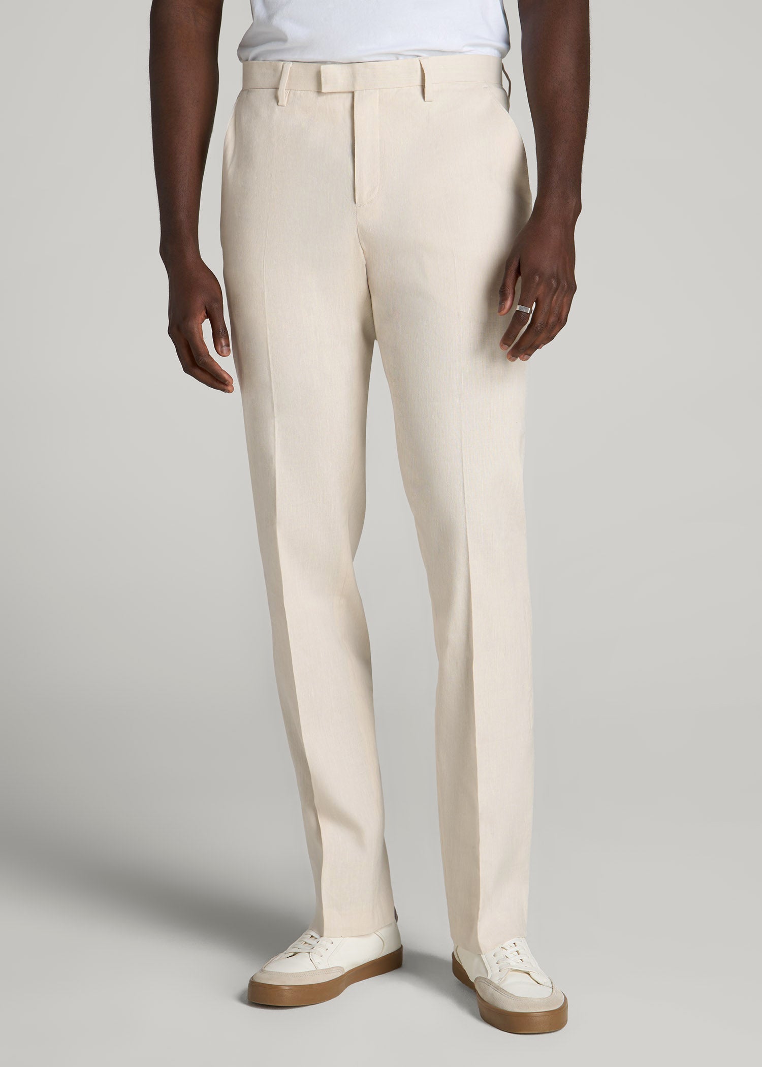 Stretch Linen Dress Pants for Tall Men in Light Beige Linen 42 / 36 / Light Beige Linen