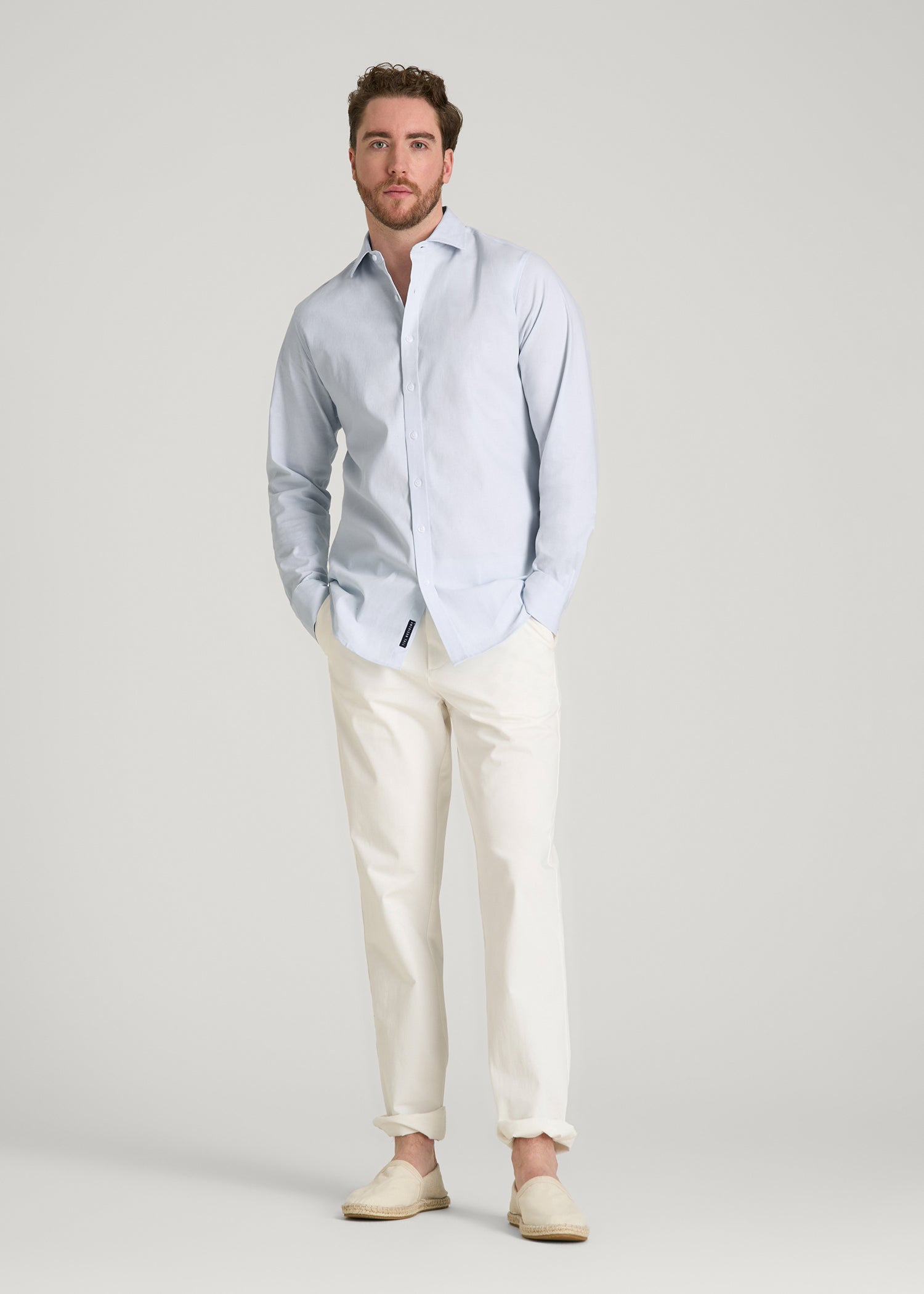 Stretch Linen Dress Shirt for Tall Men in Light Blue