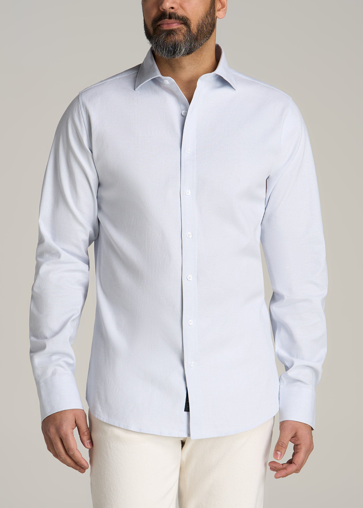 Linen Long Sleeve Shirt for Tall Men in Bright White