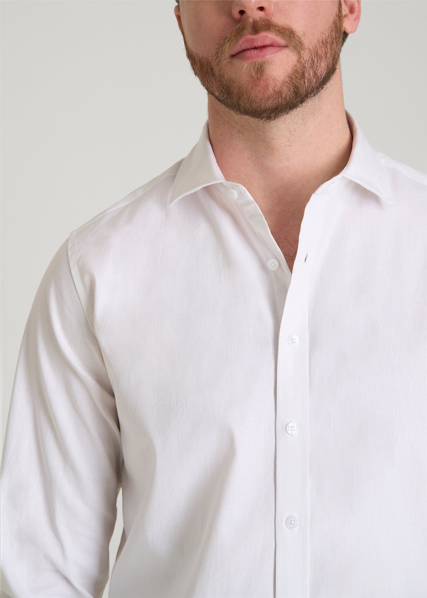Stretch Linen Dress Shirt for Tall Men in White