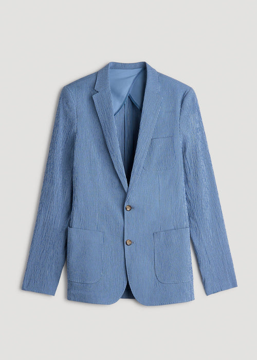 Stretch Seersucker Blazer for Tall Men in Tonal Blue Stripe