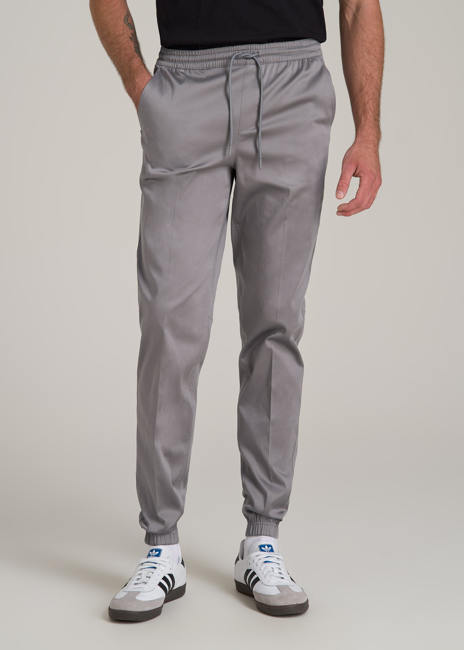 Stretch Twill Jogger Pants for Tall Men in Owl Grey