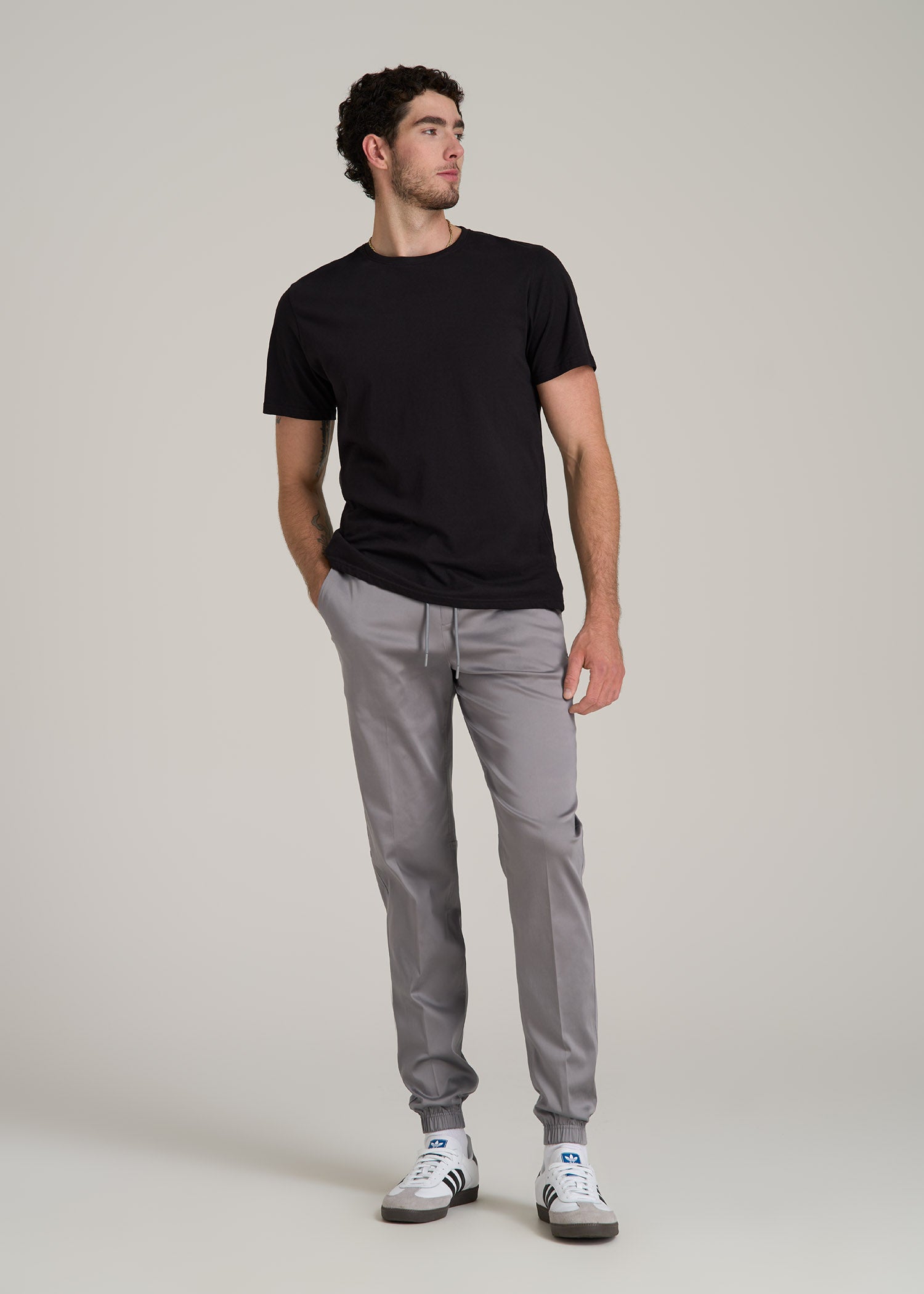 Stretch Twill Jogger Pants for Tall Men in Owl Grey